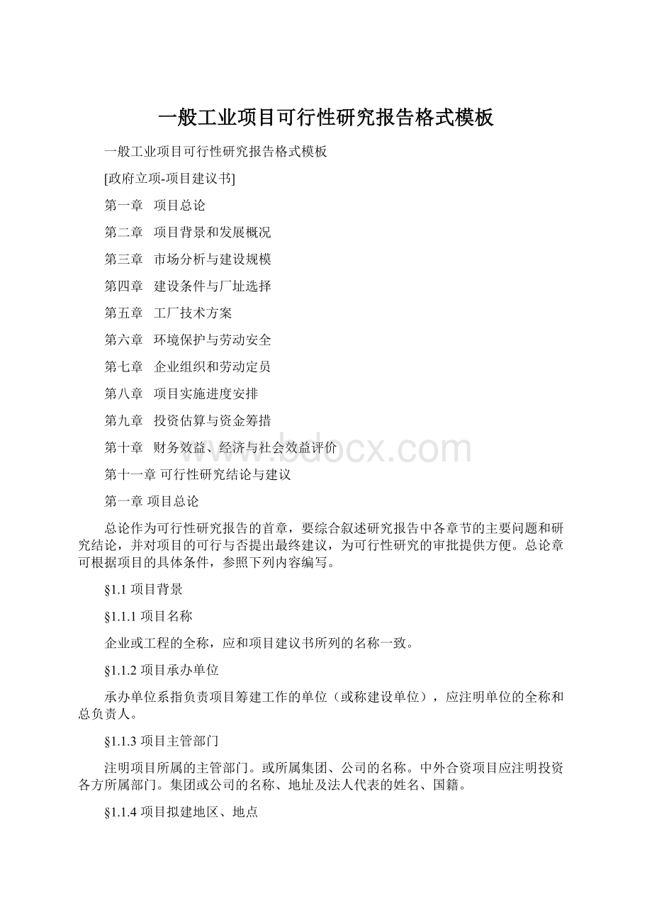 一般工业项目可行性研究报告格式模板Word格式文档下载.docx