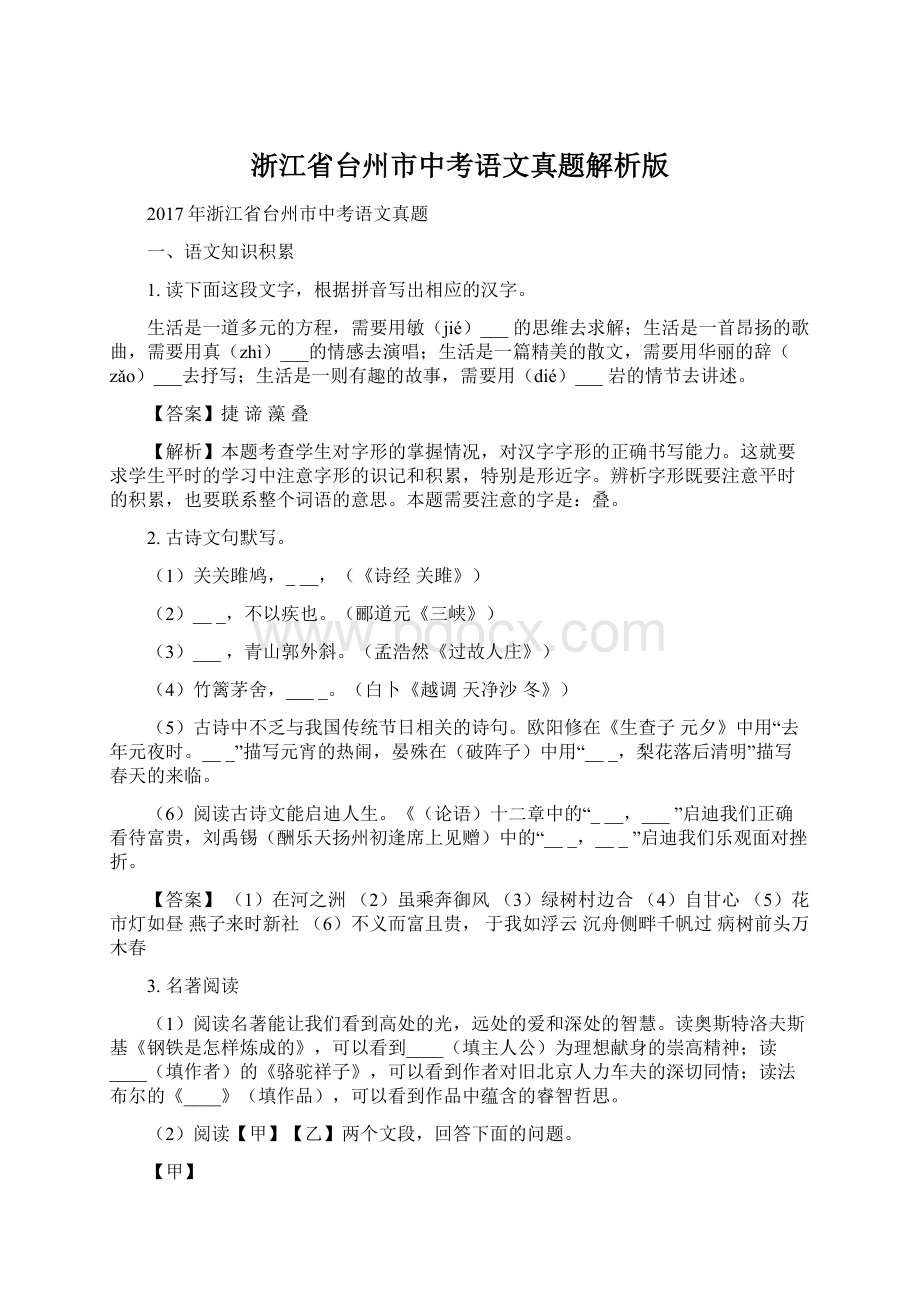 浙江省台州市中考语文真题解析版.docx