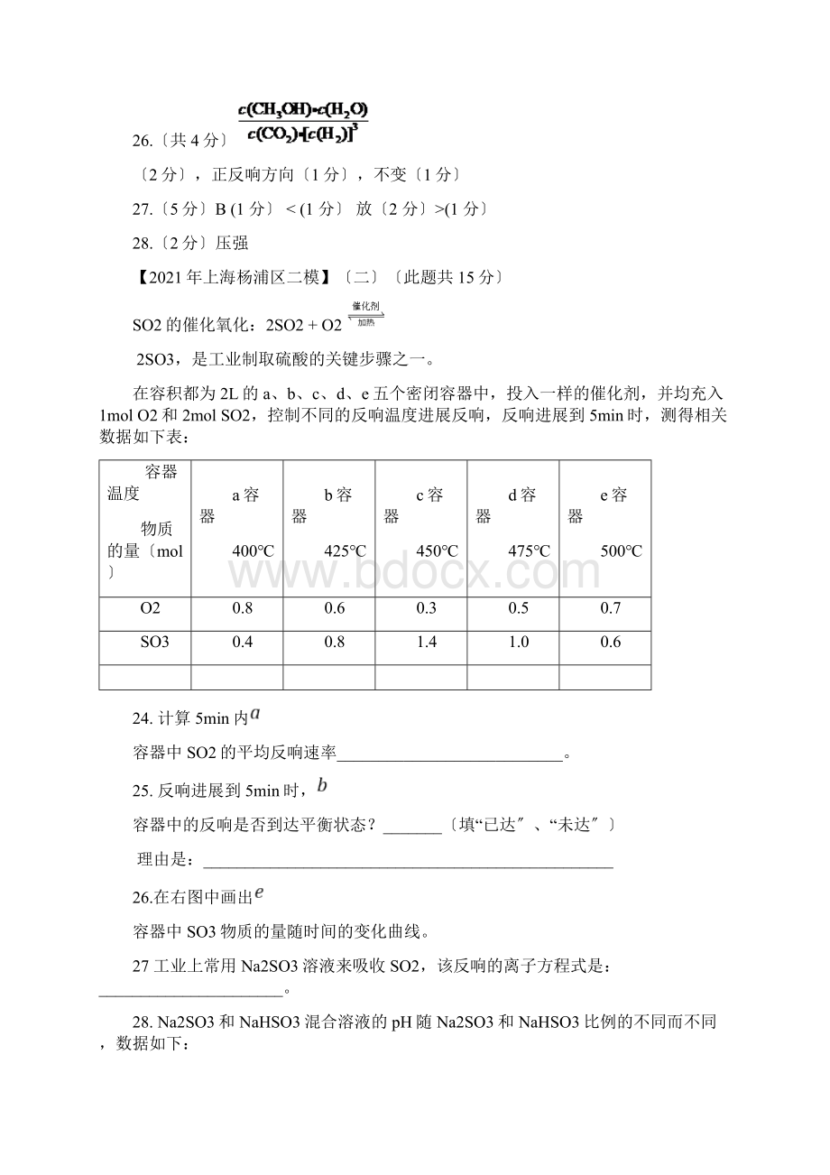 上海各区化学等级考二模试题分类汇编化学平衡答案不全Word格式.docx_第2页