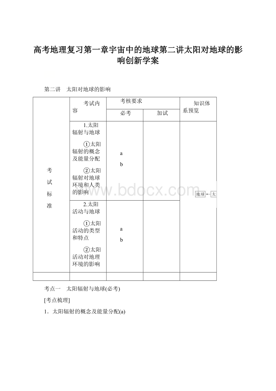 高考地理复习第一章宇宙中的地球第二讲太阳对地球的影响创新学案.docx