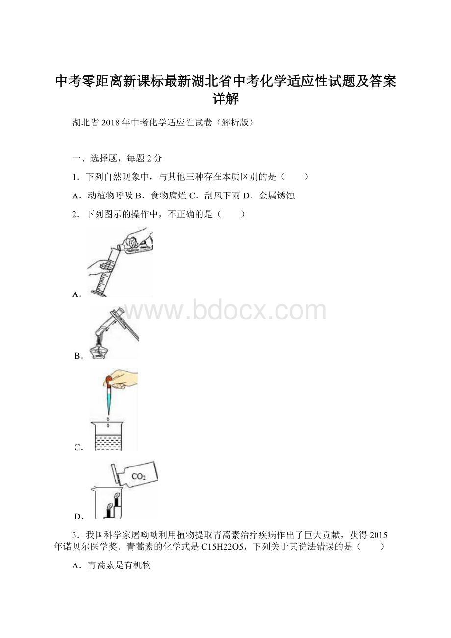 中考零距离新课标最新湖北省中考化学适应性试题及答案详解.docx