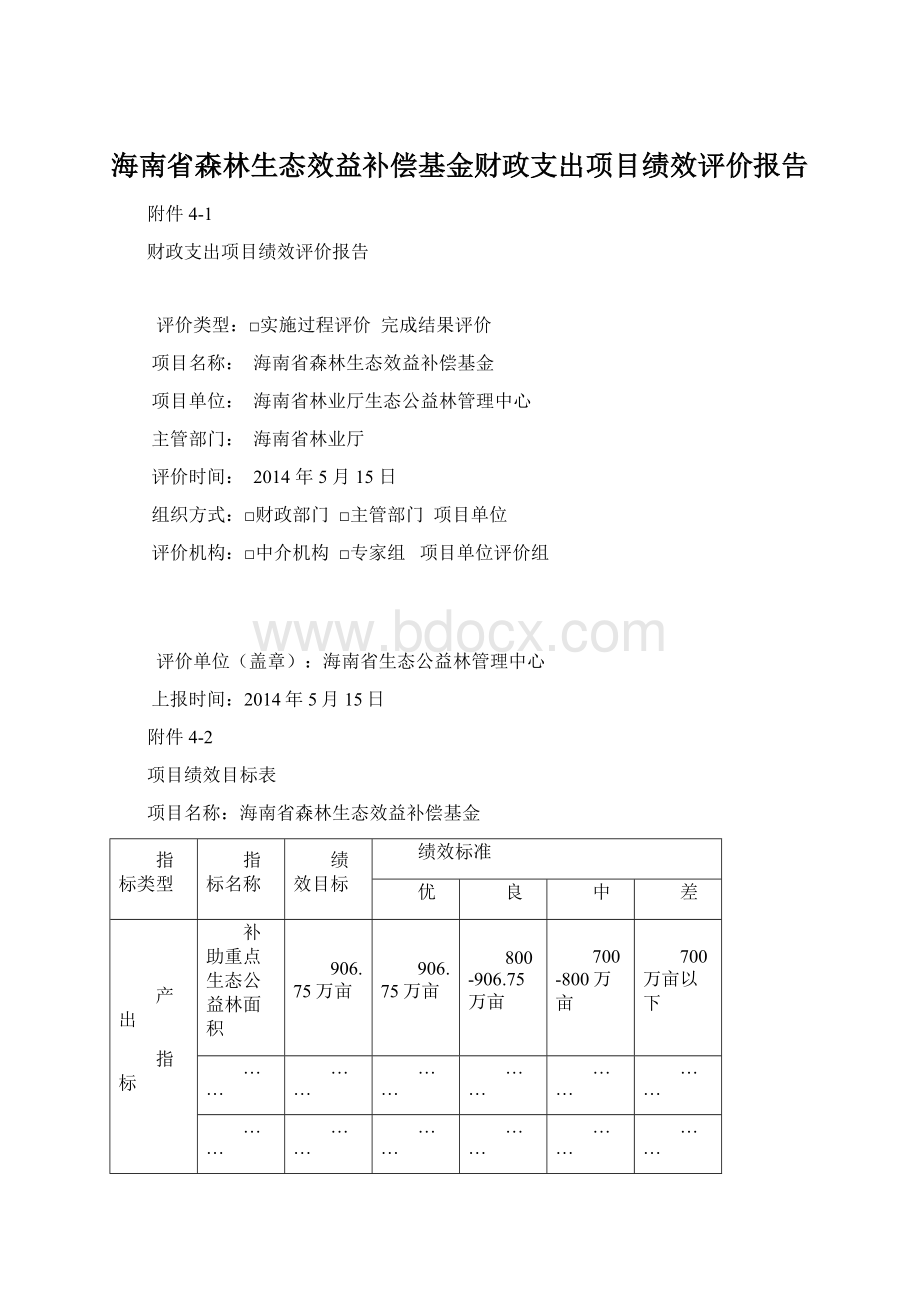 海南省森林生态效益补偿基金财政支出项目绩效评价报告.docx_第1页