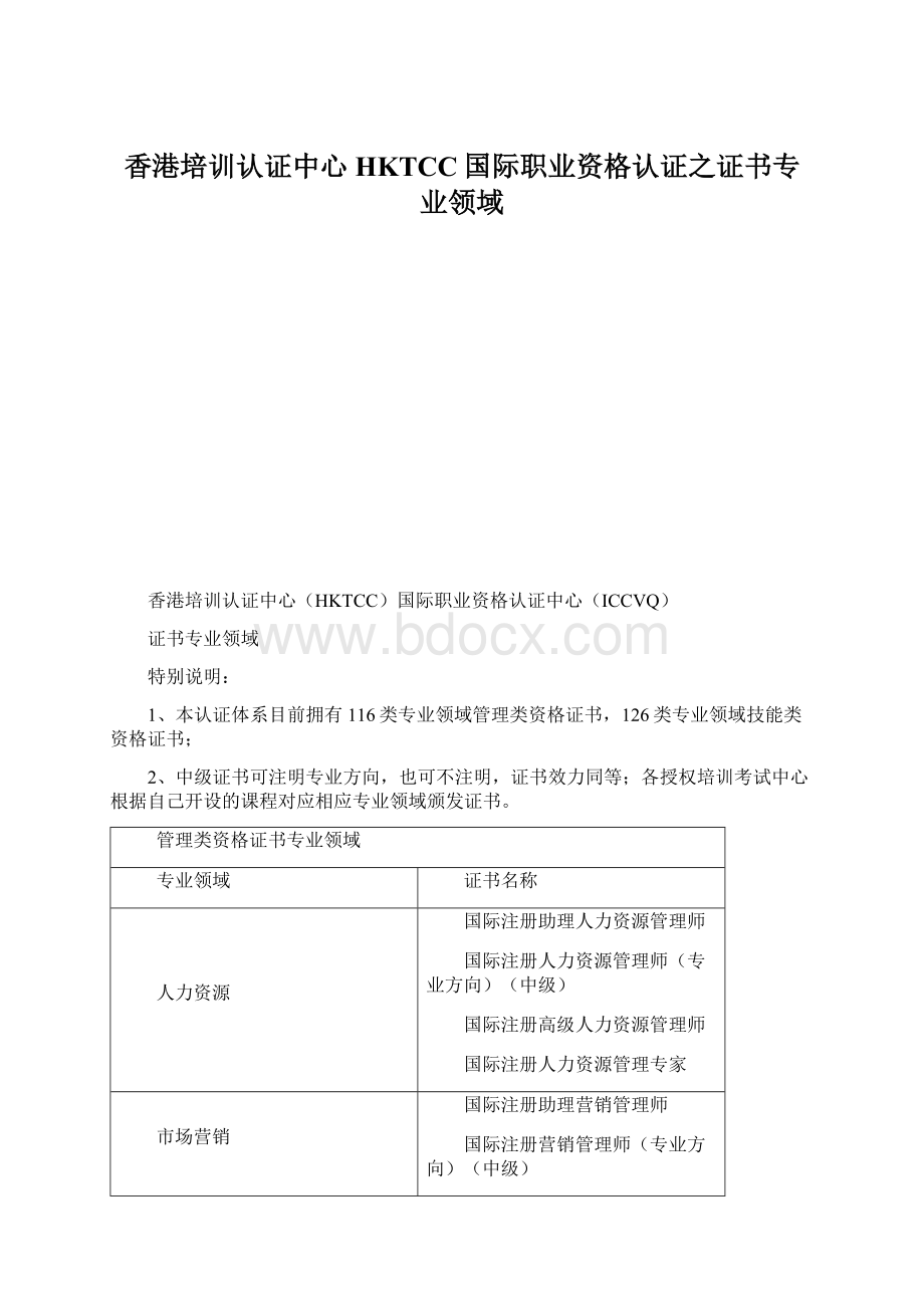 香港培训认证中心HKTCC国际职业资格认证之证书专业领域.docx