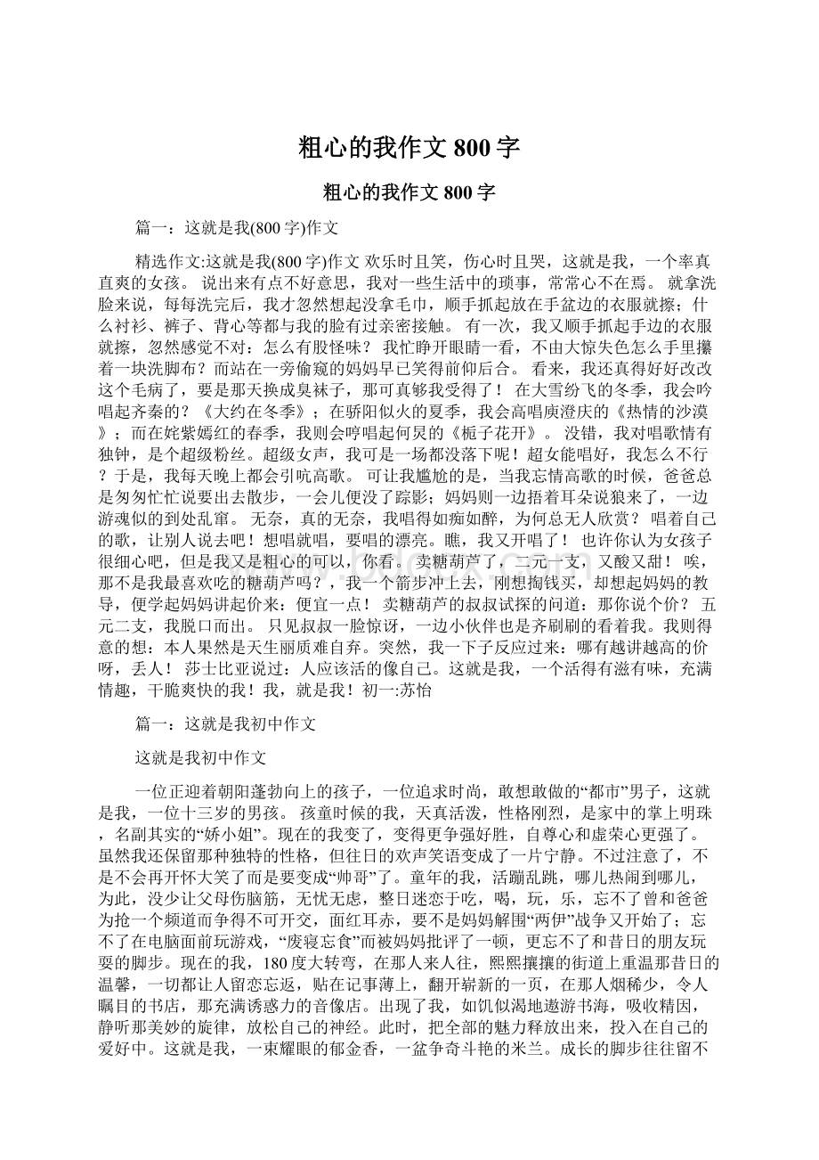 粗心的我作文800字Word文档下载推荐.docx