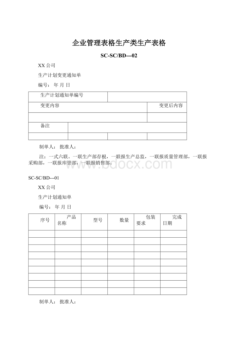 企业管理表格生产类生产表格Word格式文档下载.docx