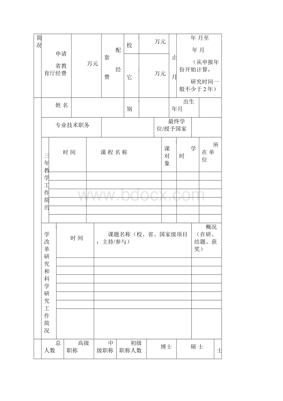 空表江西省高等学校教学改革研究课题申报书164133Word文档下载推荐.docx_第2页