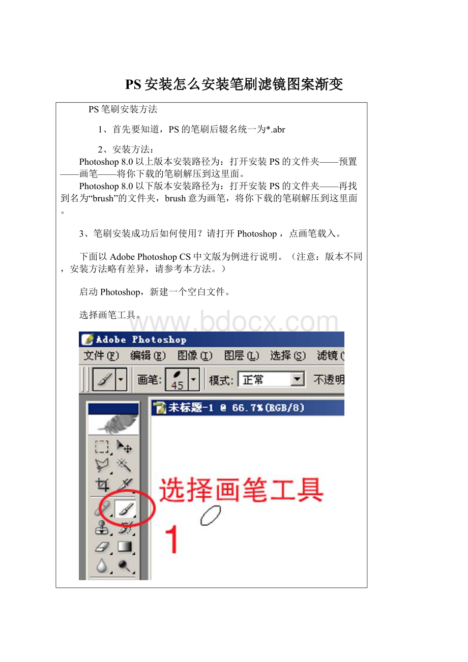 PS安装怎么安装笔刷滤镜图案渐变.docx