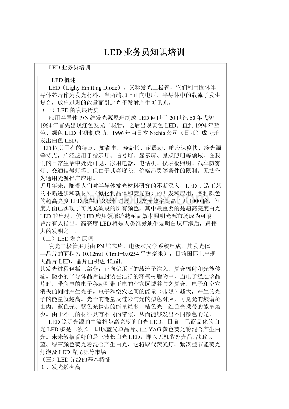 LED业务员知识培训Word文档格式.docx_第1页