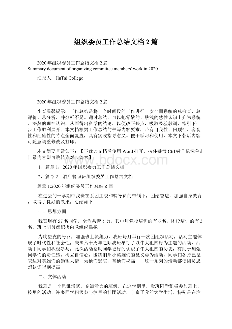 组织委员工作总结文档2篇.docx