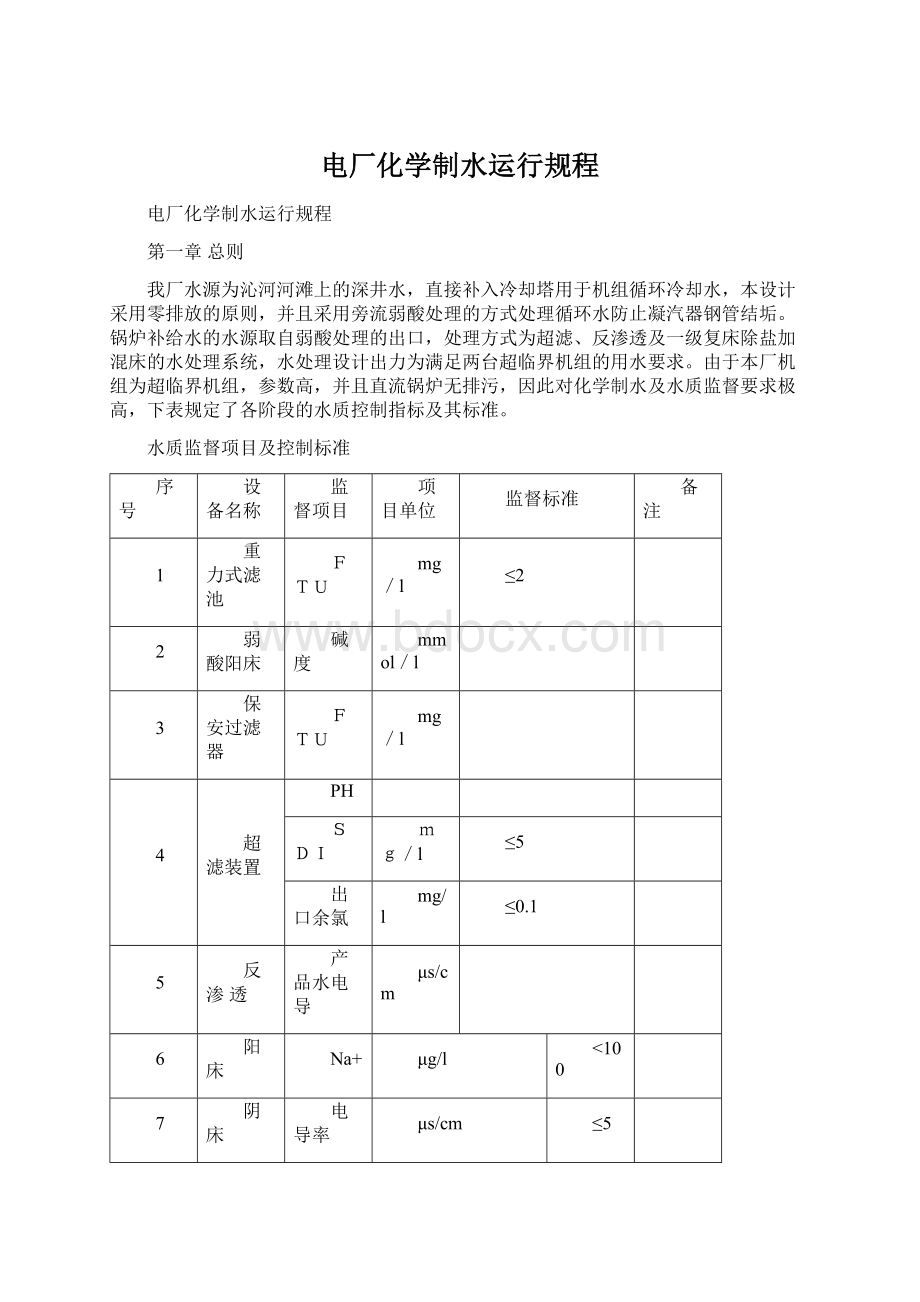 电厂化学制水运行规程.docx_第1页