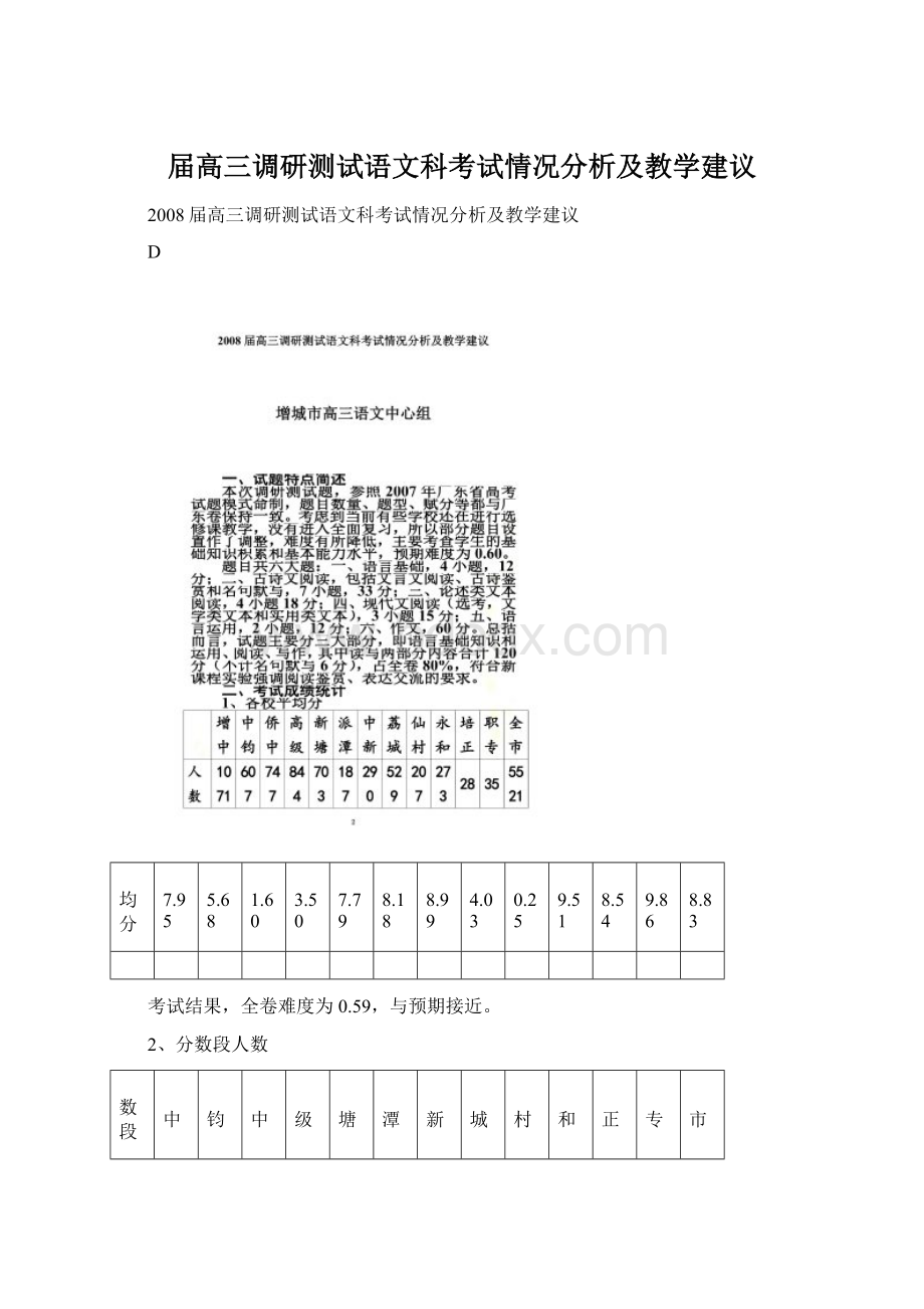 届高三调研测试语文科考试情况分析及教学建议.docx