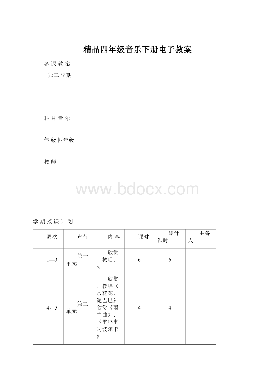 精品四年级音乐下册电子教案.docx