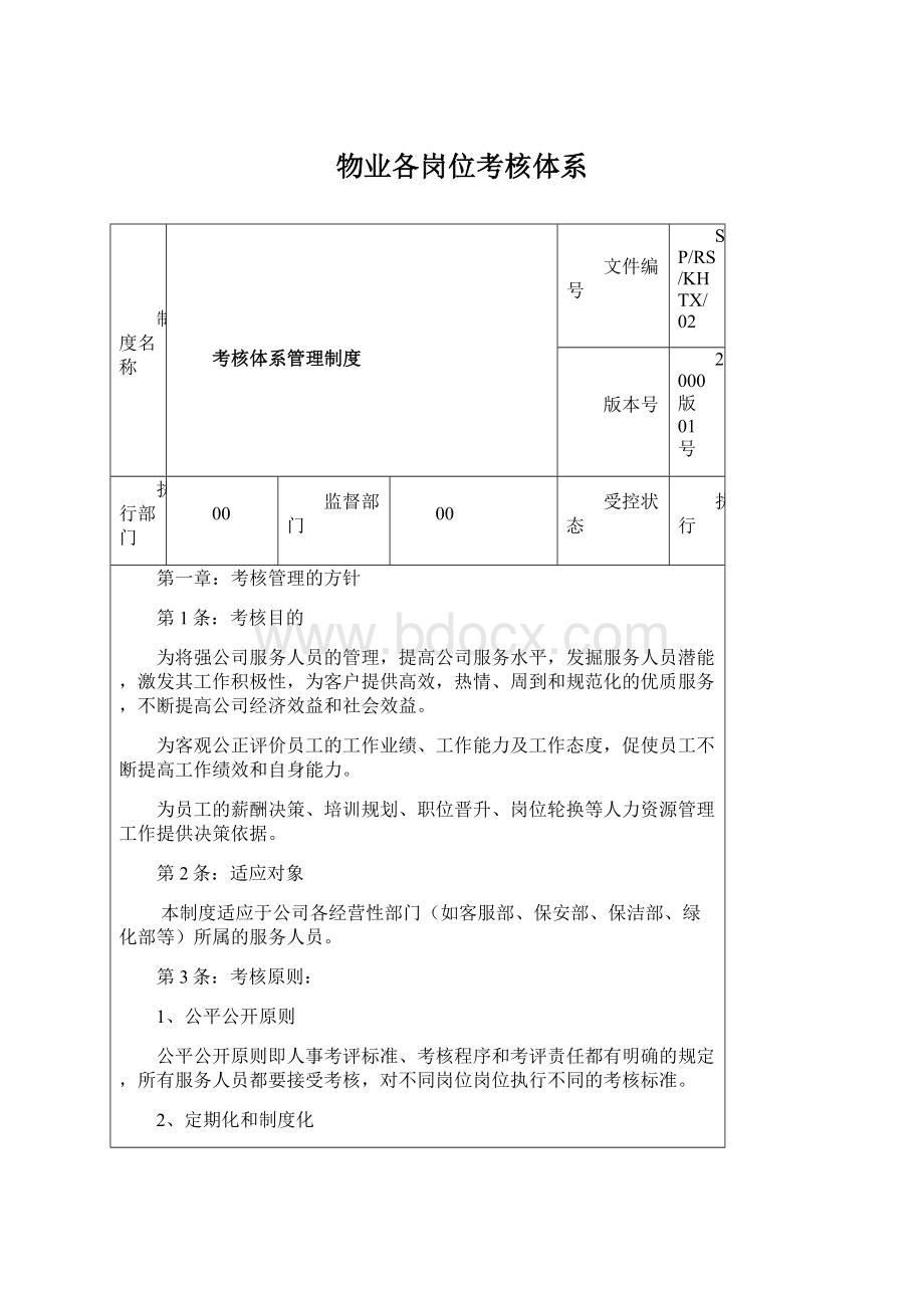 物业各岗位考核体系Word下载.docx