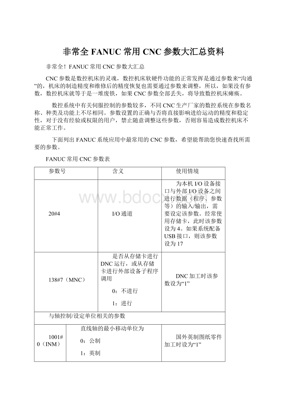 非常全FANUC常用CNC参数大汇总资料Word文件下载.docx