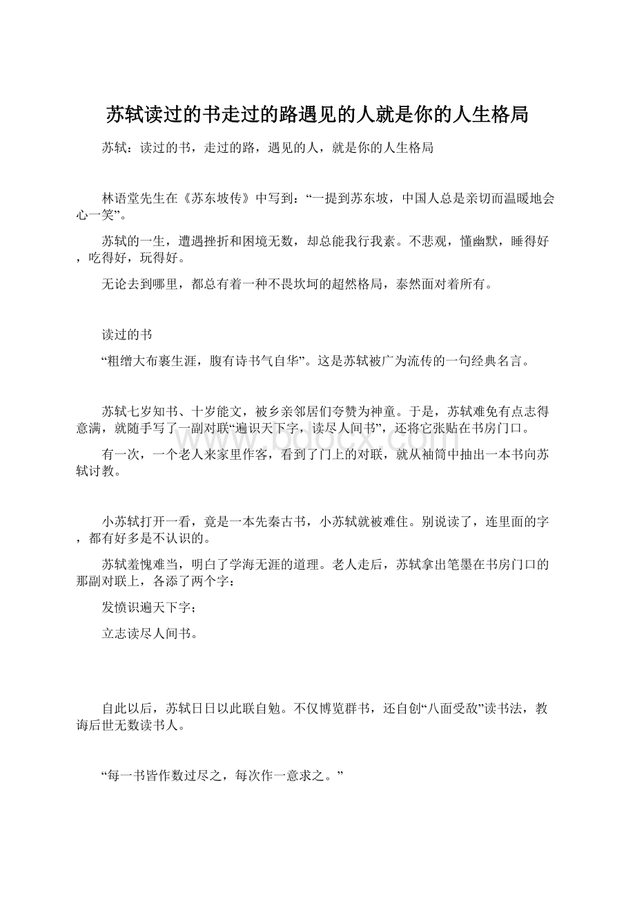 苏轼读过的书走过的路遇见的人就是你的人生格局.docx_第1页