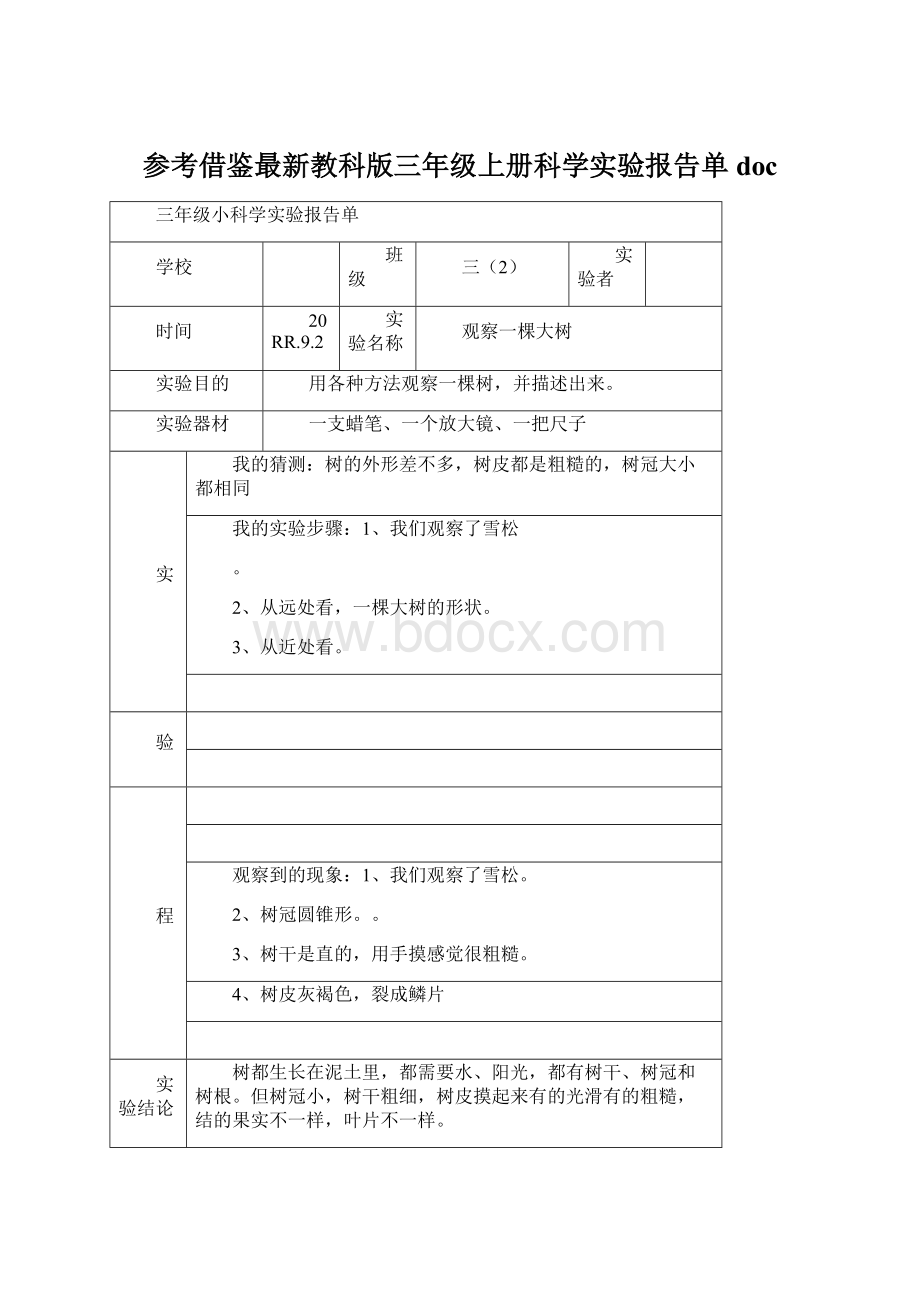 参考借鉴最新教科版三年级上册科学实验报告单doc.docx_第1页