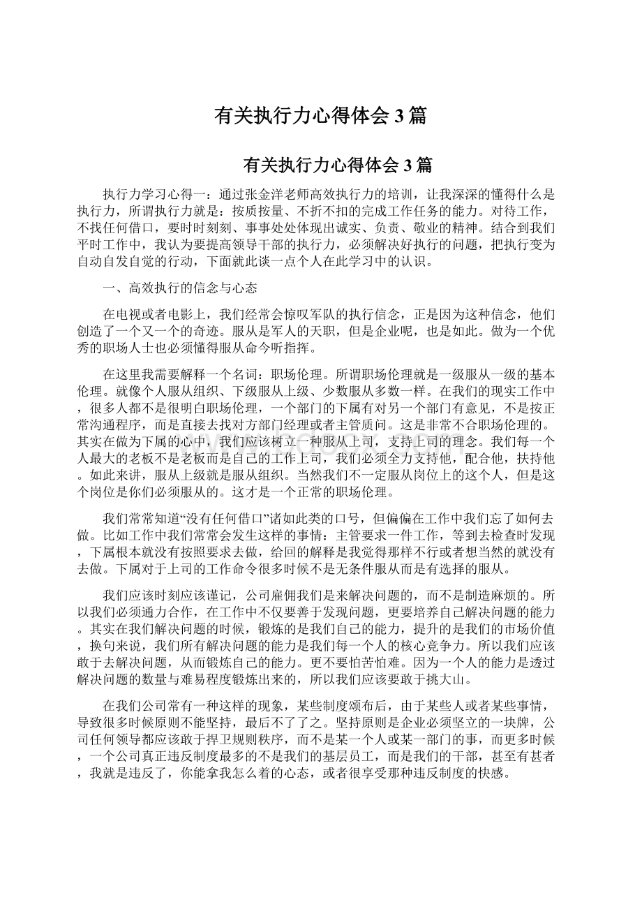 有关执行力心得体会 3篇.docx_第1页