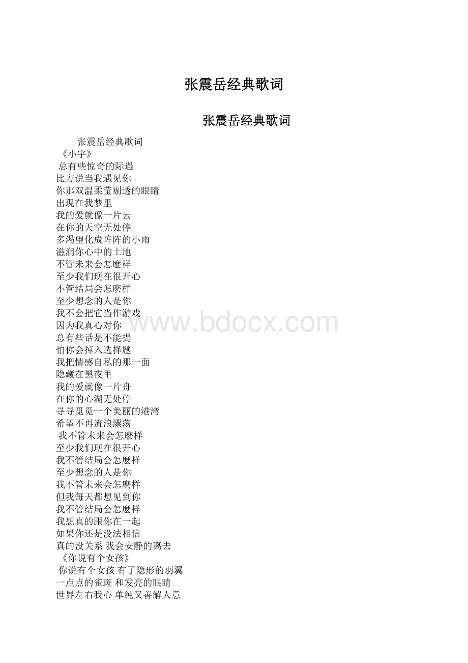 张震岳经典歌词Word下载.docx