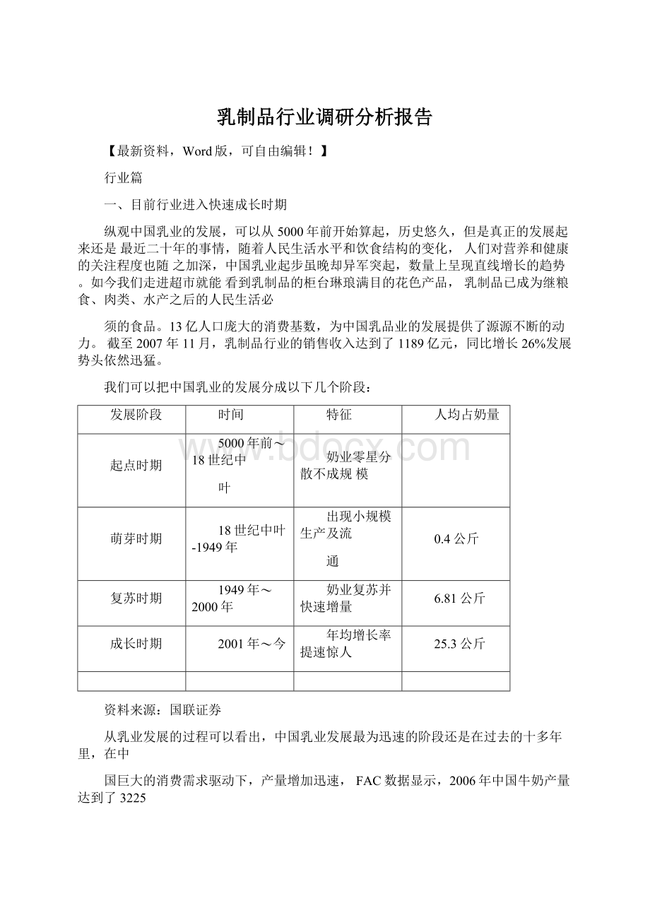 乳制品行业调研分析报告Word文件下载.docx