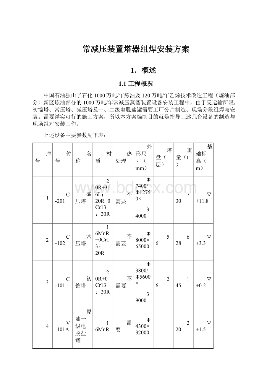 常减压装置塔器组焊安装方案Word文档下载推荐.docx