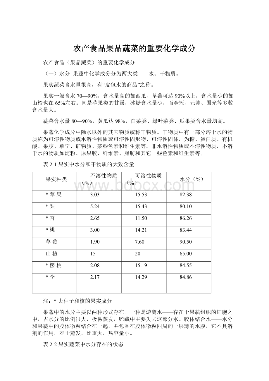 农产食品果品蔬菜的重要化学成分Word下载.docx_第1页