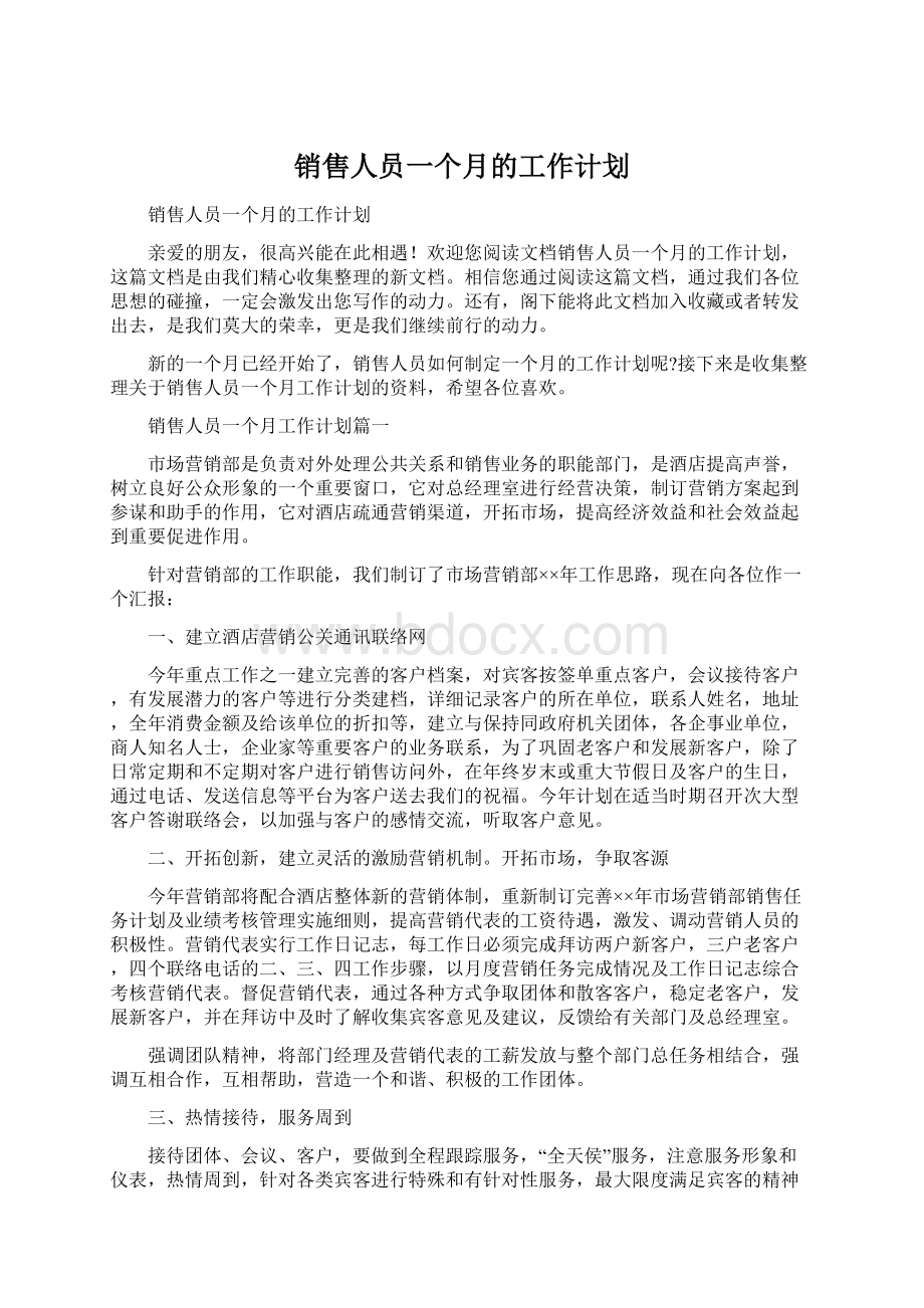 销售人员一个月的工作计划.docx