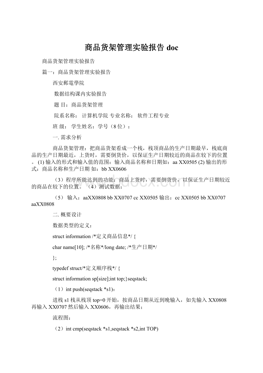 商品货架管理实验报告doc.docx_第1页