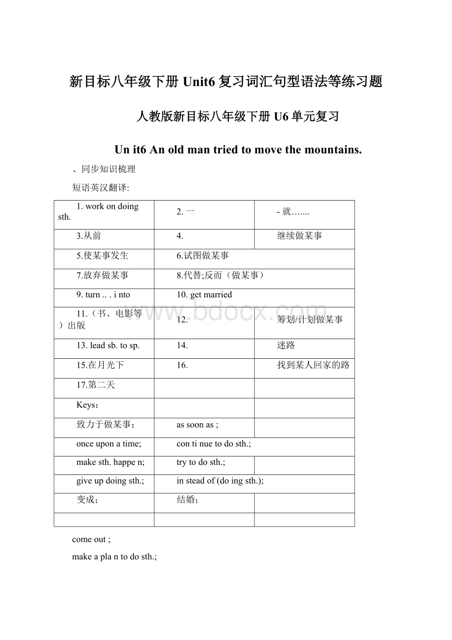 新目标八年级下册Unit6复习词汇句型语法等练习题.docx