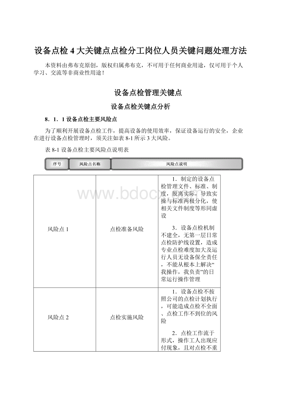 设备点检4大关键点点检分工岗位人员关键问题处理方法Word下载.docx_第1页