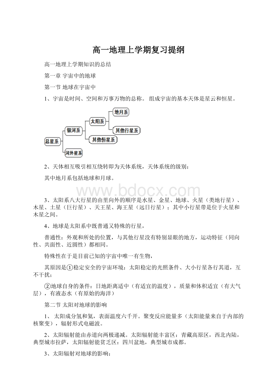 高一地理上学期复习提纲.docx