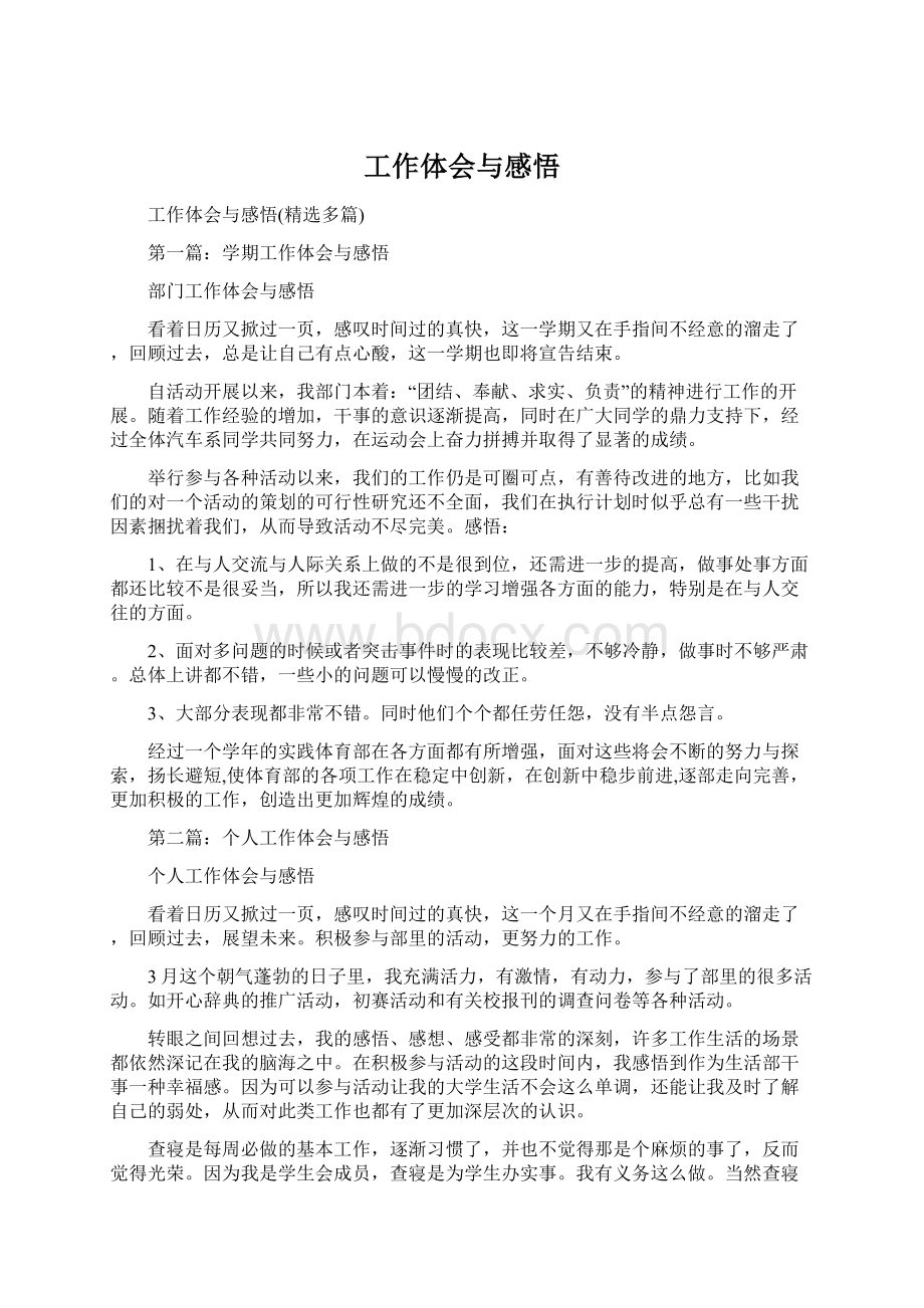 工作体会与感悟Word文档格式.docx