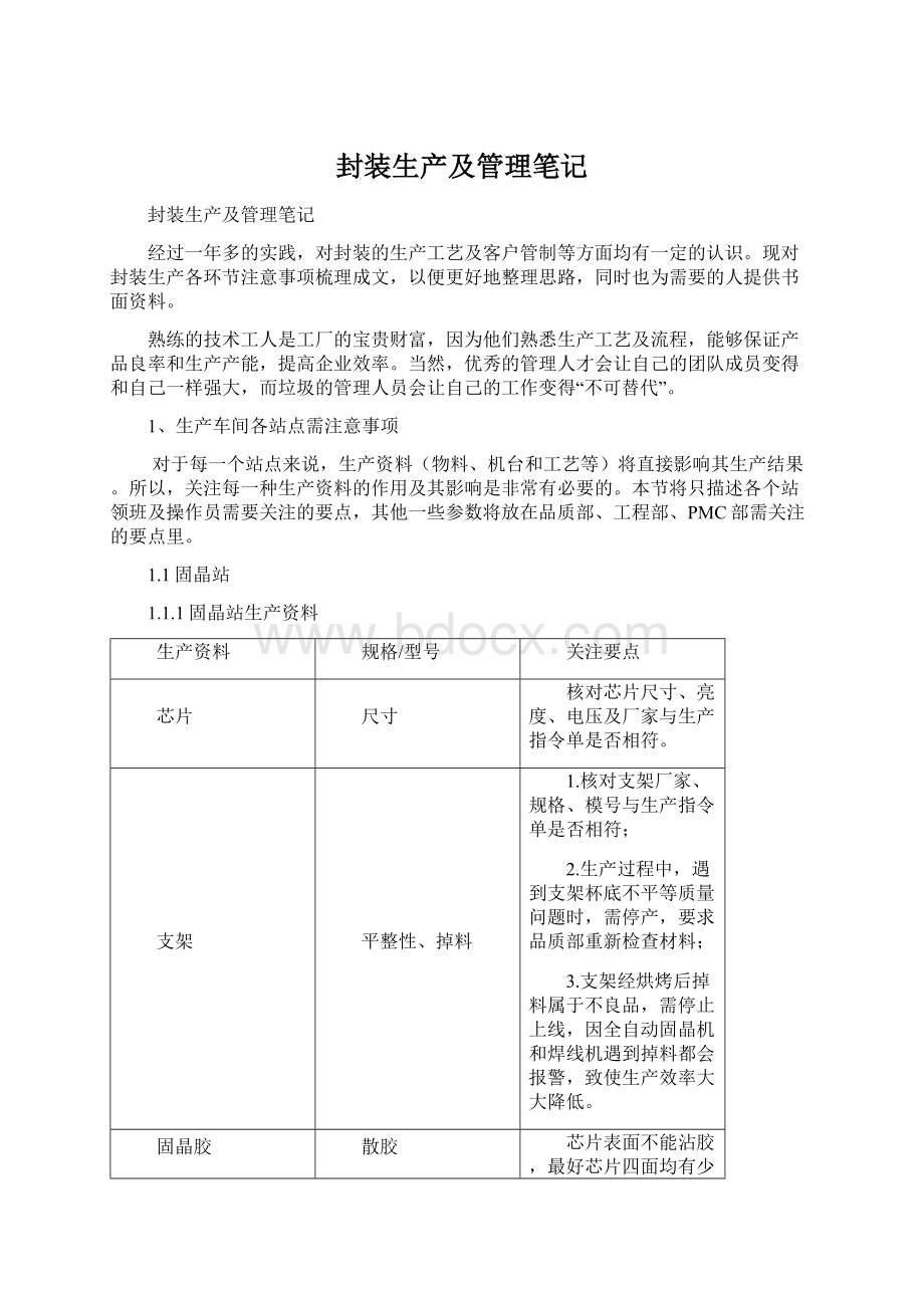 封装生产及管理笔记.docx_第1页