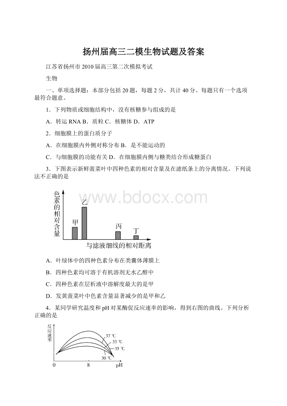 扬州届高三二模生物试题及答案.docx_第1页