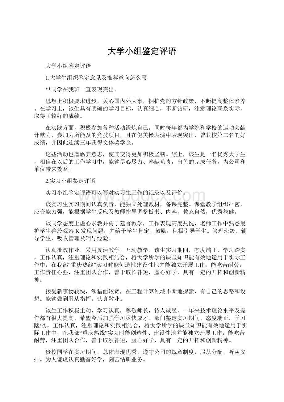 大学小组鉴定评语.docx