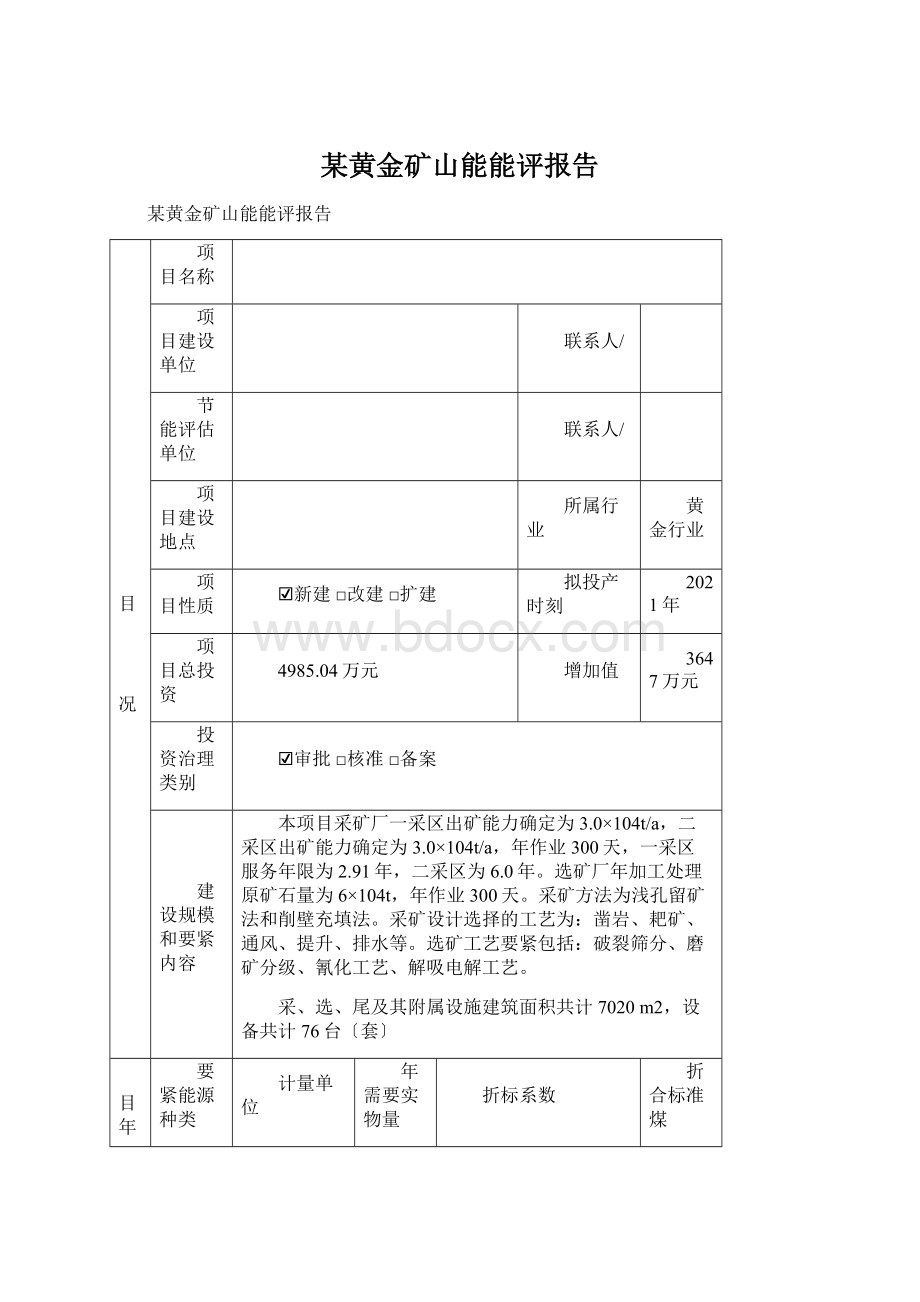 某黄金矿山能能评报告.docx