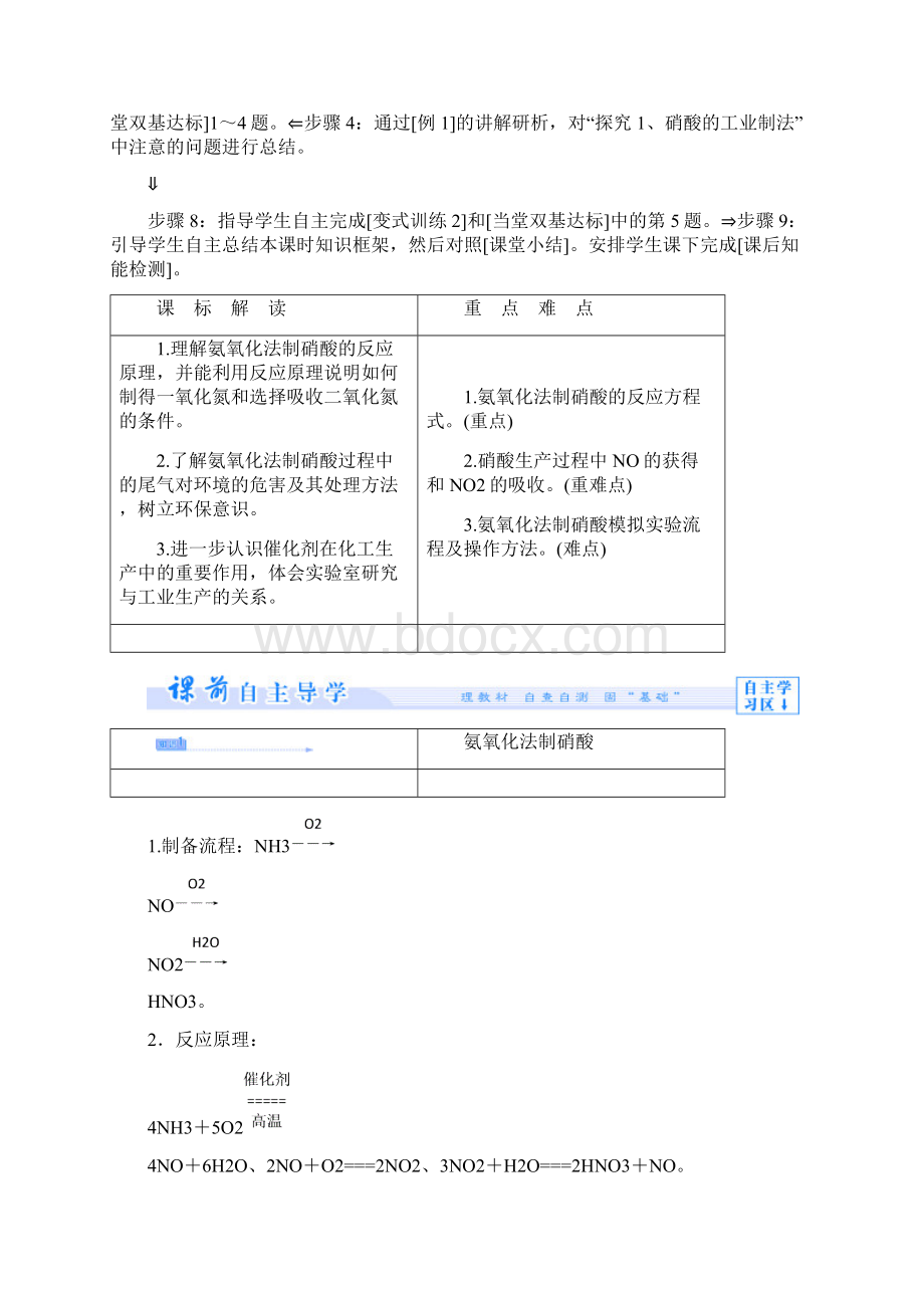 精选高中化学主题1空气资源氨的合成课题3氨氧化法制硝酸教案鲁科版选修2Word文档格式.docx_第2页