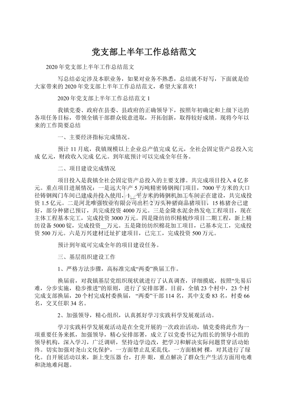 党支部上半年工作总结范文.docx_第1页