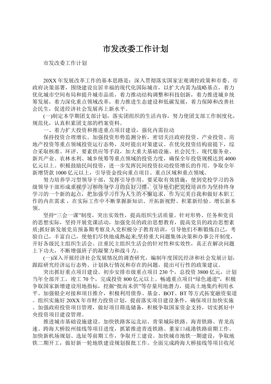 市发改委工作计划文档格式.docx