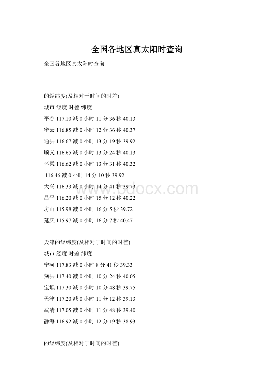 全国各地区真太阳时查询文档格式.docx_第1页