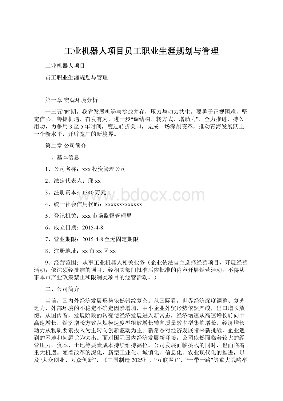 工业机器人项目员工职业生涯规划与管理.docx_第1页