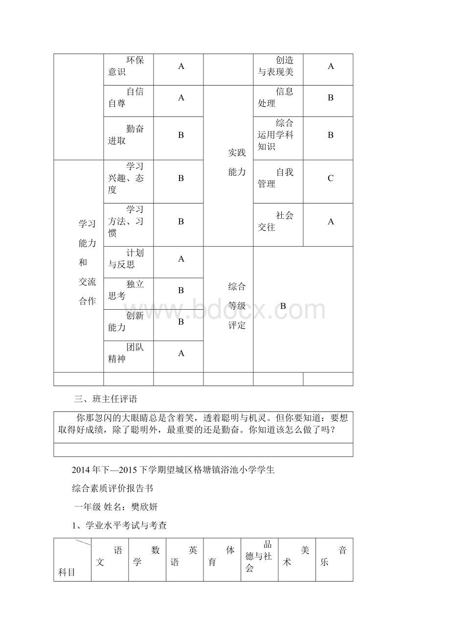 一年级综合素质评价报概要.docx_第2页