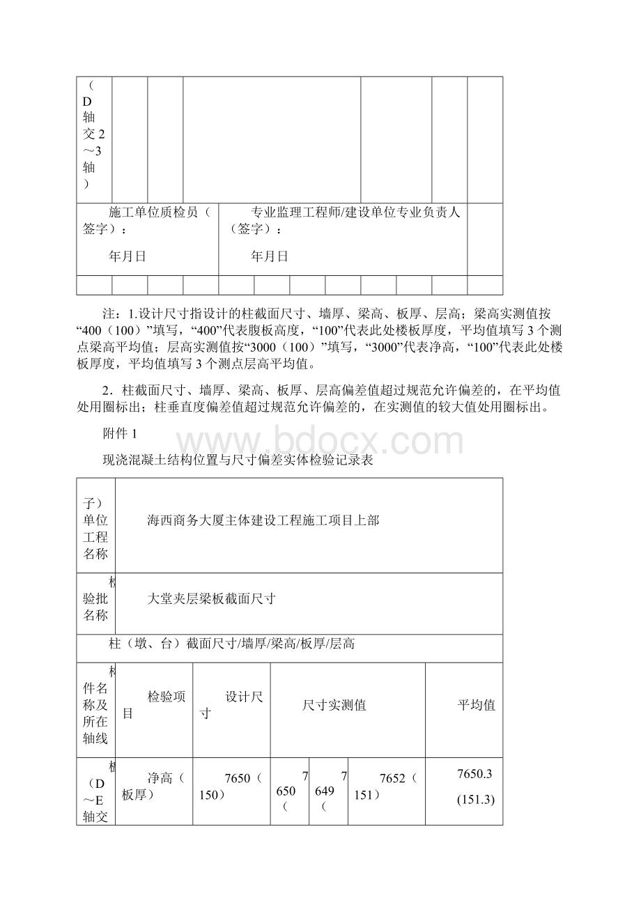 现浇混凝土结构位置与尺寸偏差实体检验记录表.docx_第3页