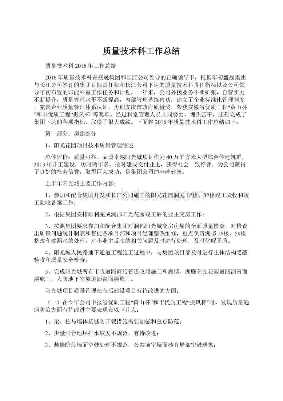 质量技术科工作总结文档格式.docx