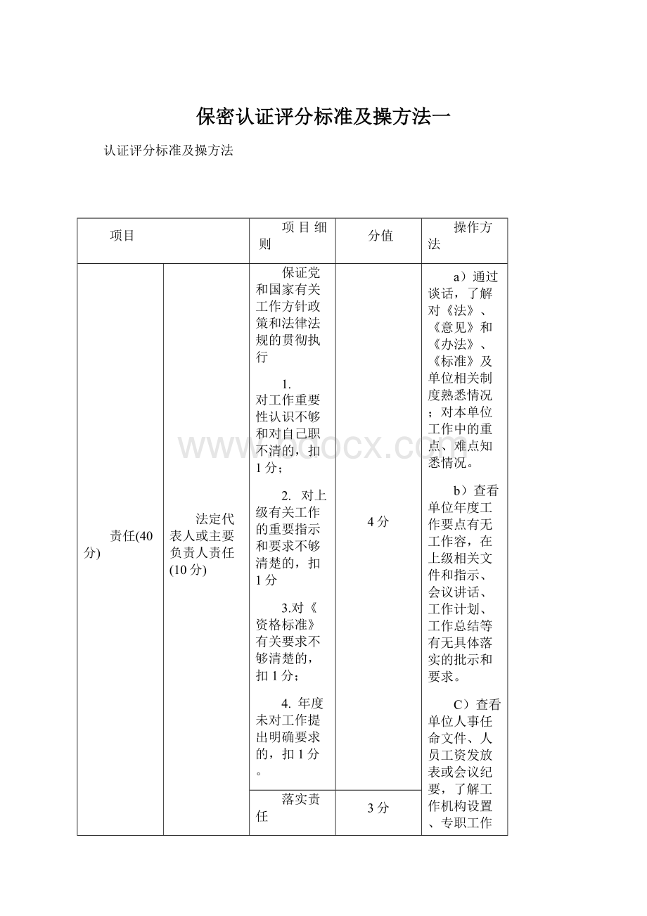 保密认证评分标准及操方法一Word文档下载推荐.docx