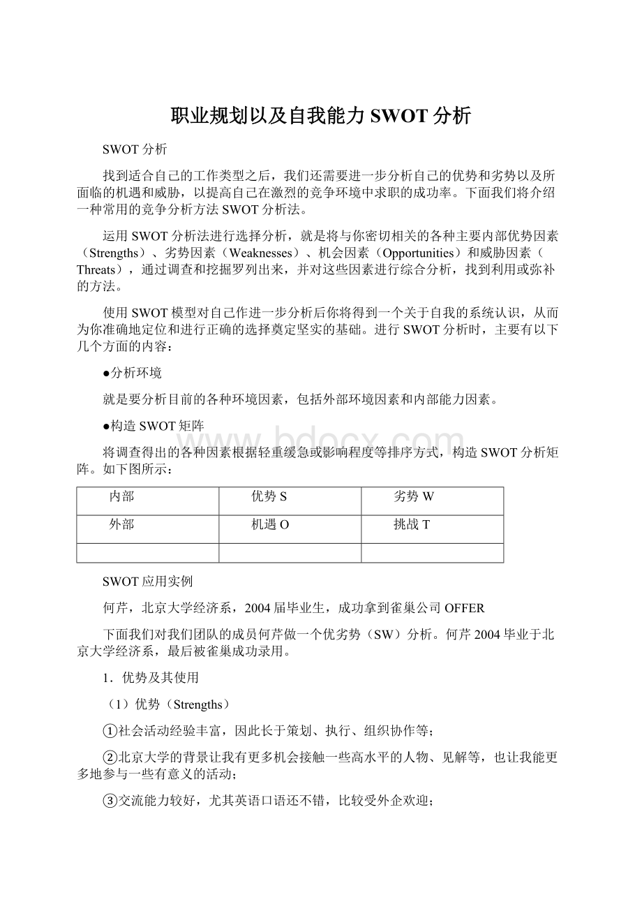 职业规划以及自我能力SWOT分析.docx_第1页