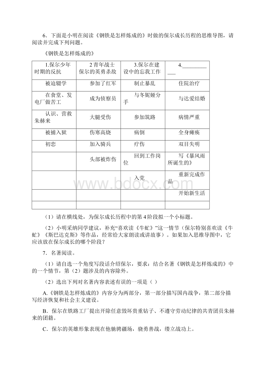 八年级名著阅读《钢铁是怎样炼成》练习附答案试题.docx_第2页