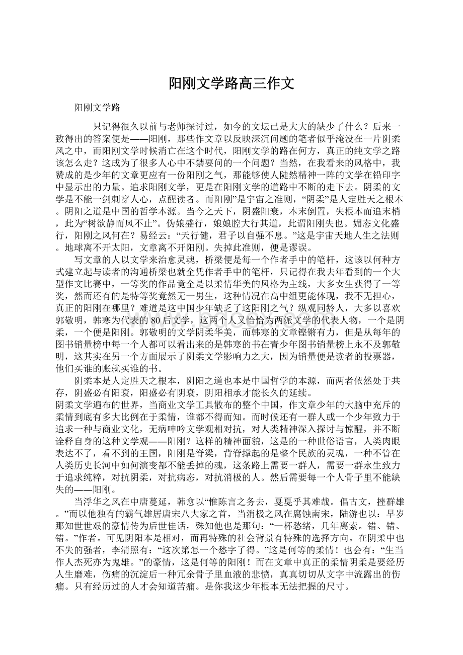 阳刚文学路高三作文Word格式文档下载.docx