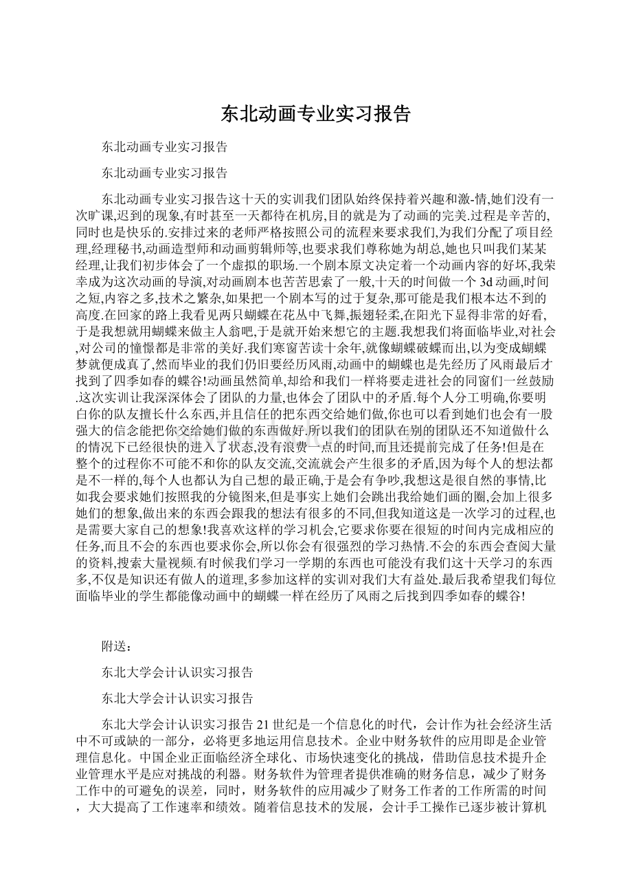 东北动画专业实习报告Word文件下载.docx