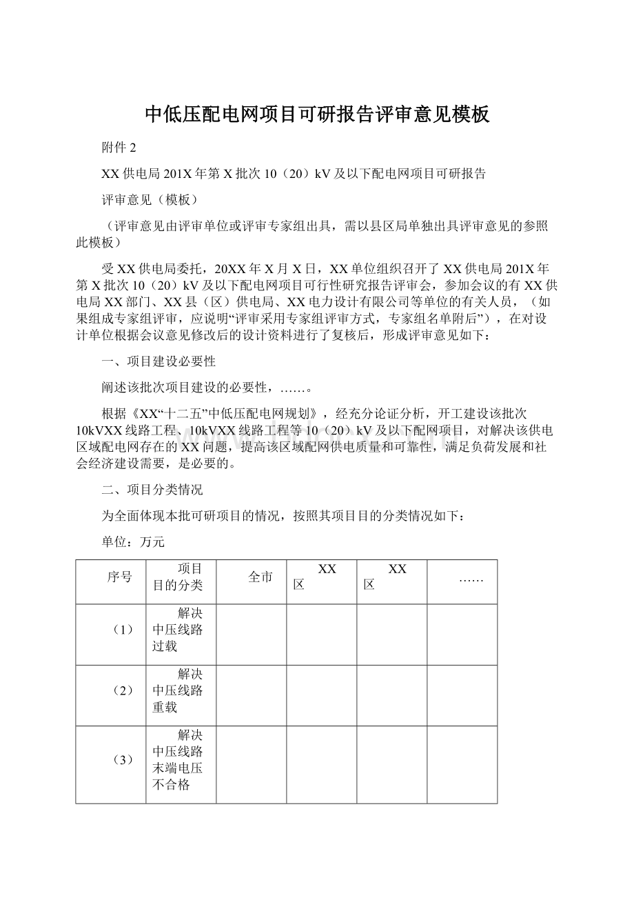 中低压配电网项目可研报告评审意见模板.docx