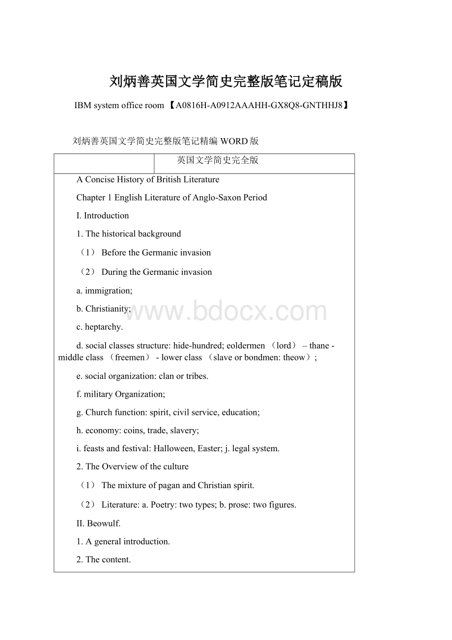 刘炳善英国文学简史完整版笔记定稿版Word文档格式.docx_第1页